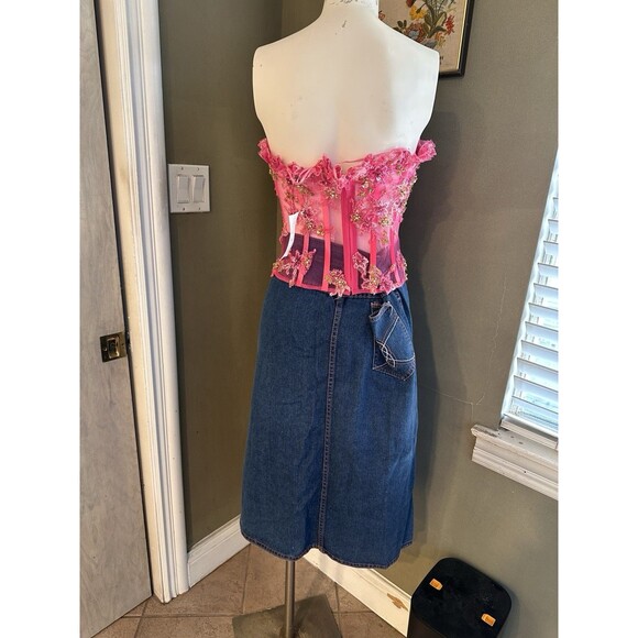 Spectacular Hot Pink CORSET EMBROIDERED Bead Sequin ! Small Fairy - Picture 5 of 6